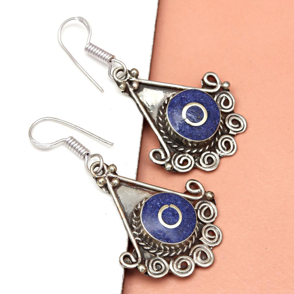 Tibetan Turquoise Lapis Lazuli Nepali Earrings Handmade Jewelry Coral Tribal