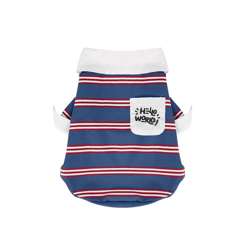 

Pet Four Seasons Striped Lapel Bottom Polo Shirt Schnauzer Corgi Fashion Turned Sleeve Dazzling Kugou Dog Clothes M