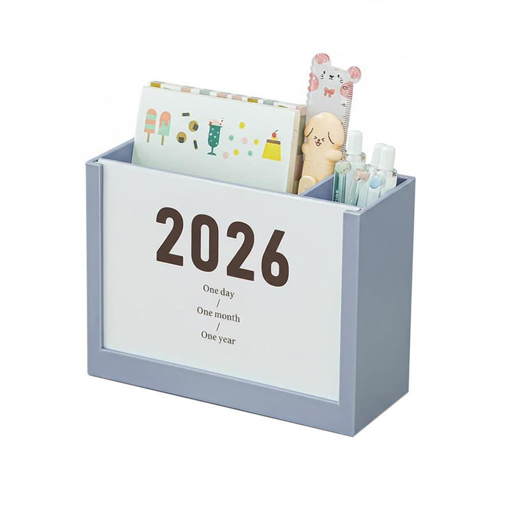 Self-discipline Plan 2026 Desk Calendar Multicolor Plastic Makeup Brush Holder Two Grids Multi-Function Pencil Container Office