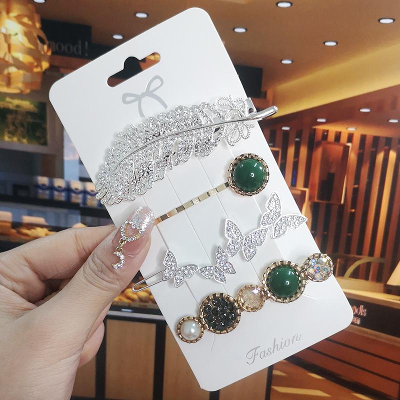 Korea Shiny Crystal Hair Clip Set Fashion Hair Accessories  Trend For Women Girl Pearl Rhinestone Hairpin Side Clip For Hair