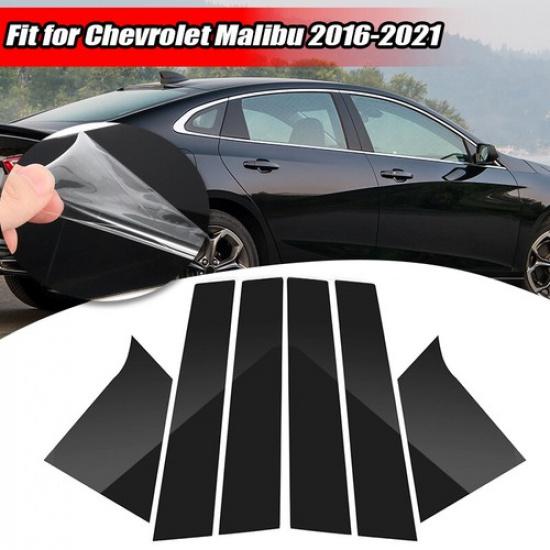 6x Black Pillar Posts Door Trim Cover Decal For Chevrolet Malibu 2016- 2024