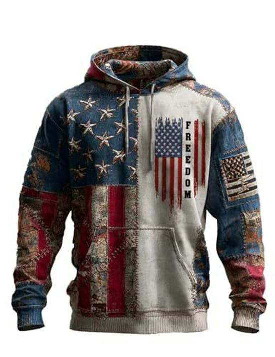 Men's Retro American Flag Print Hoodie
