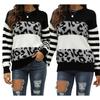Women S Loose Knit Sweater Round Neck Long Sleeve Leopard Print Color Block Pullover