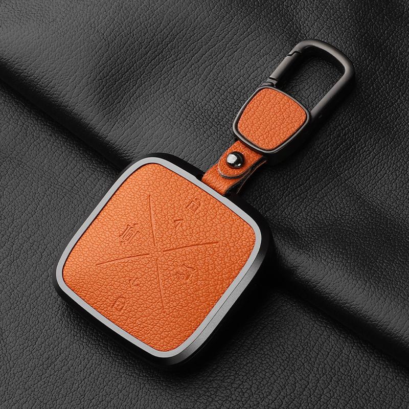 For Zeekr X 001 009 8 Button Aluminum Alloy Goatskin Car Key Case Cover Car Key Case Protect Fob Keyfob Shell Buckle