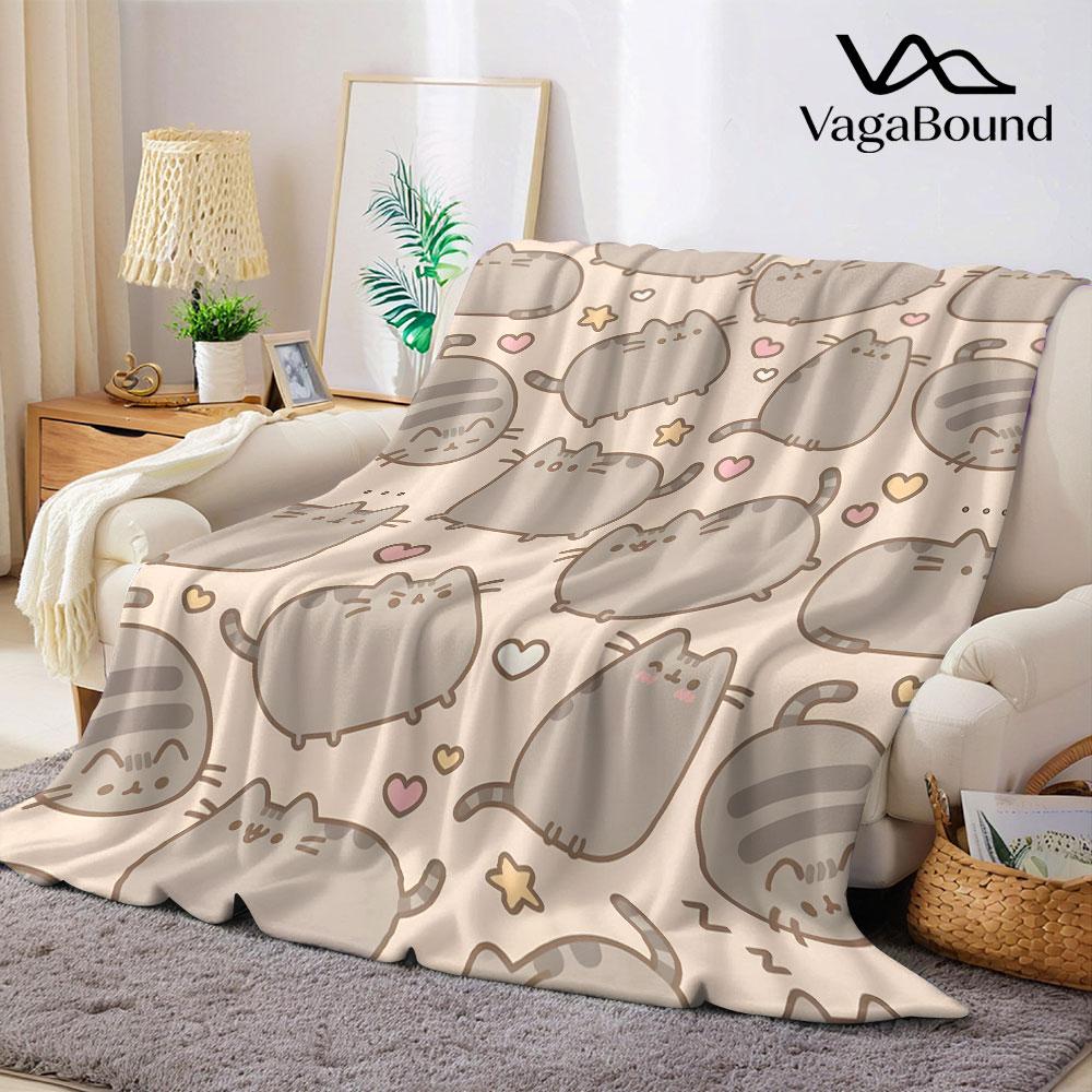 Cute Pusheen Cat Flannel Blanket Warm Soft Halloween Christmas Couch Warm Cozy Decorative Decor Gift for All Season