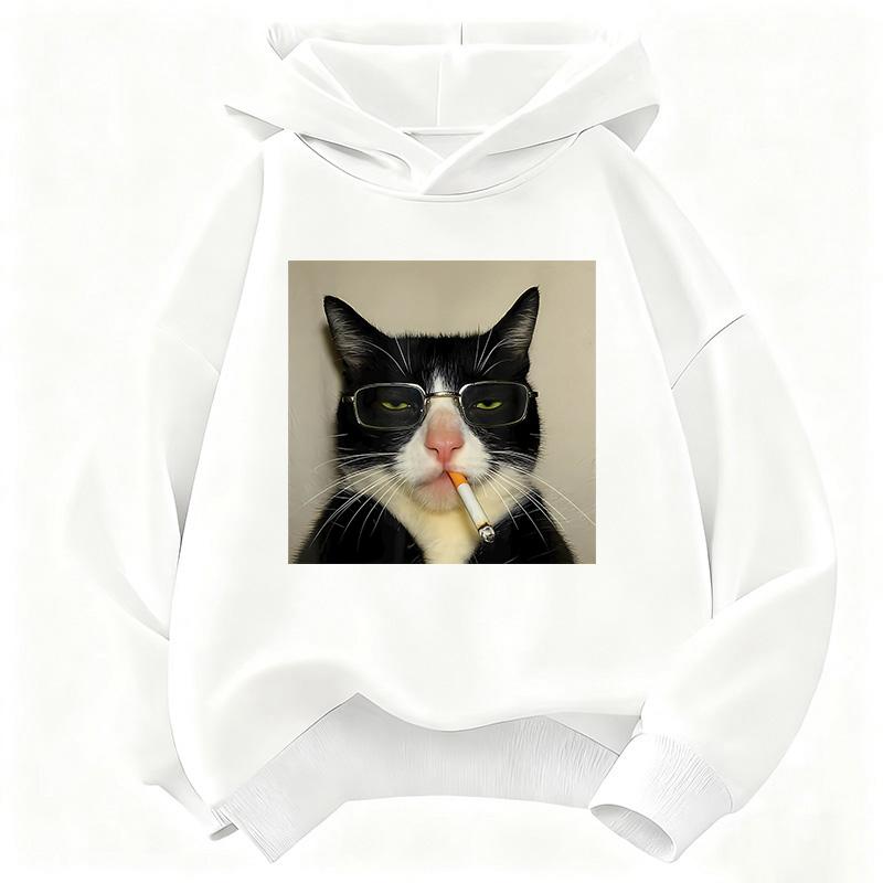 Autumn Spring Fashion Retro Vintage Smoking Cat Children's Sweatshirt Cute Harajuku Hoody for Boys Girls Casual Hoodies