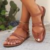 Women's Sandals Large Size New Toe Retro One-word Buckle Flat Bottom Cross with Beach Women's Shoes Sandal