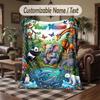 Wildlife Animals Theme Throw Blanket Custom Name Text Personalized Blanket Soft Cozy Blanket for Home Sofa Bed