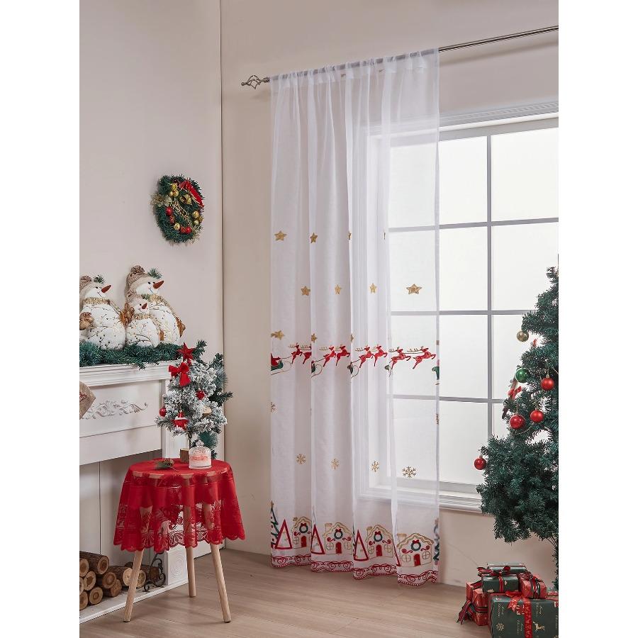 Christmas Curtains 84 Inch Length for Living Room 1 Panels Set Holiday Poinsettia Sheer Decorations Buffalo Plaid Decor