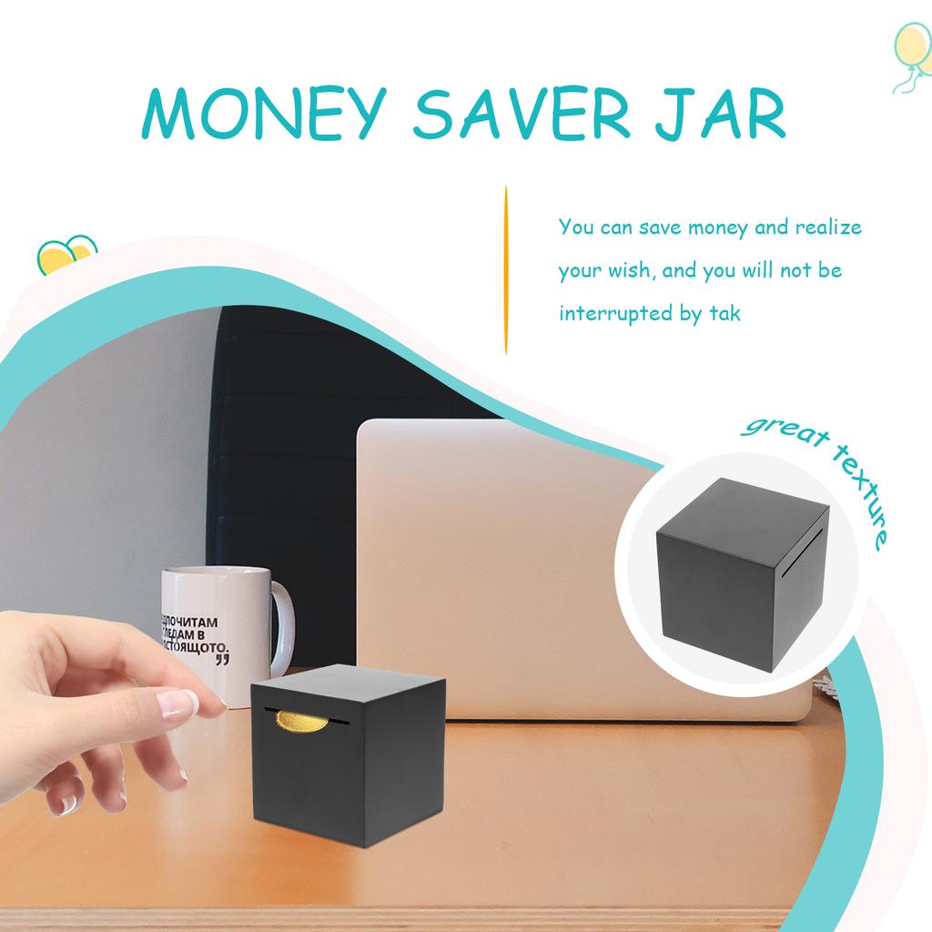 Piggy Bank Adults Stainless Steel Money Saving Box Frosted Black Coin Container Decorative Small Piggy Bank 12*12*12cm