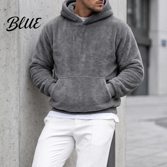 Men Thermal Sweatshirt Plush Hoodie Teddy Fleece Pullover with Kangaroo Pocket Loose Winter Cold Weather Clothing Fit Fuzzy Warm Jumper for