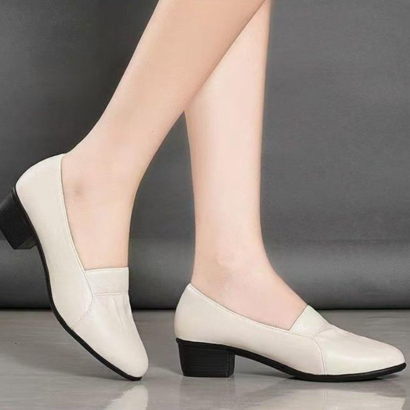 New Style Platform Women's Casual Versatile Low-cut Pointed-toe Leather Shoes for Single Shoes