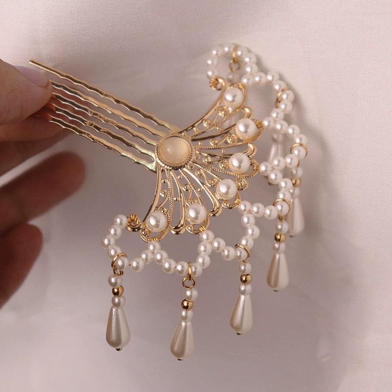Pearl Hairpin with Tassel: Retro Hanfu Headdress In Ancient Tang-Ming Style