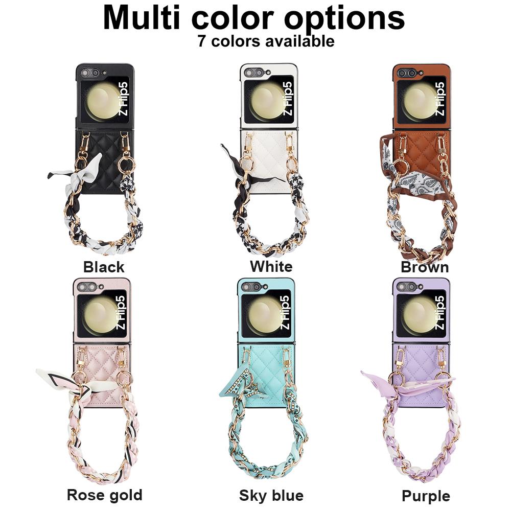 Handheld Seidenschal Armband Armband Kette Ledertasche für Samsung Galaxy Z Flip 6 5 4 3 5G Z Flip6 Z Flip5 Z Flip4 Z Flip3 Lanyard Schutzhülle