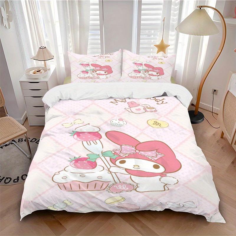 3pcs Cake My Melody Printed Bedding Set, Soft and Comfortable Quilt Cover for Bedroom, Guest Room (1 Duvet Cover + 2 Pillowcases, Pillow Cor
