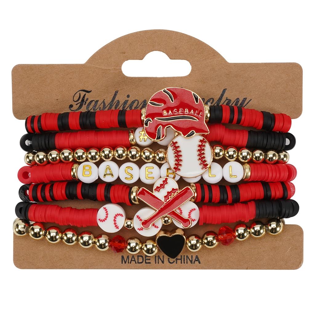 Polymer Clay Beaded Baseball Bracelet - Elastic Multi-Layer Fans Bracelet for Daily and Sports Occasions