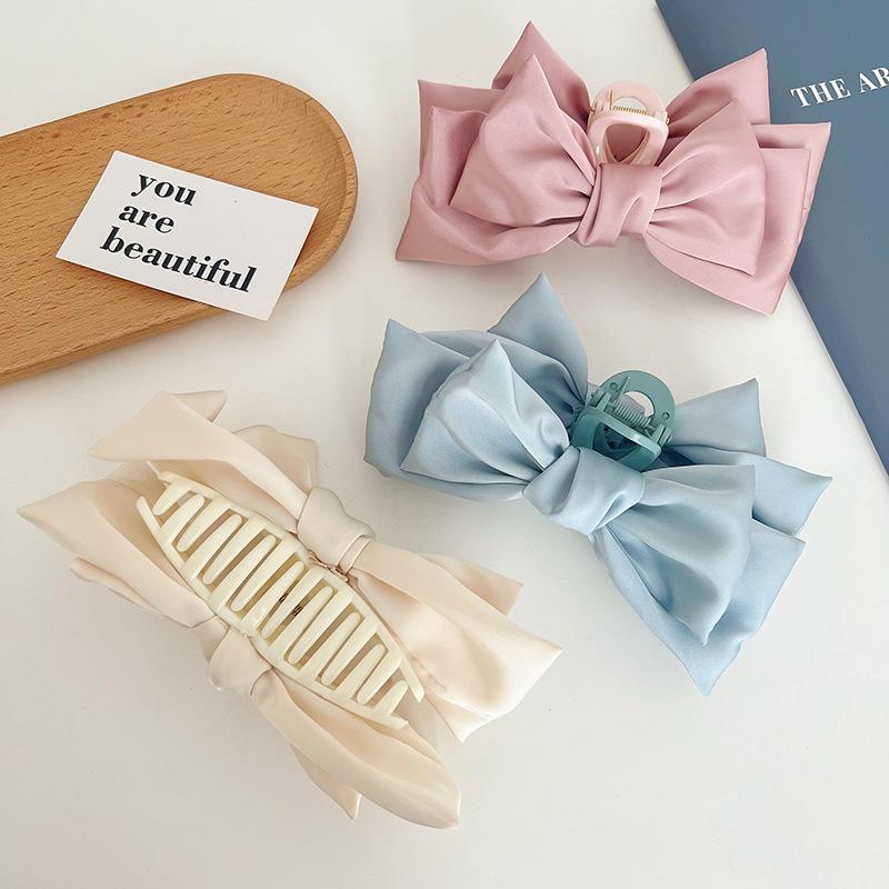 New Large Bow Solid Color Clip Claw for Women Korean Style elegant shark clip Fashion Girls Hair Clamp