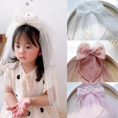 1 ks roztomilé princeznovské čelenky pro batolata dívky Retro závoj Mašle Korunka perleťová obruč do vlasů narozeninová párty čelenka pro děti