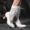 Módní Vintage Dámské kotníkové boty Viktoriánské špičaté boty do půli lýtek pro ženy elegantní Pu Lace Up boot Spliced ​​Ladies Boty na vysokém podpatku