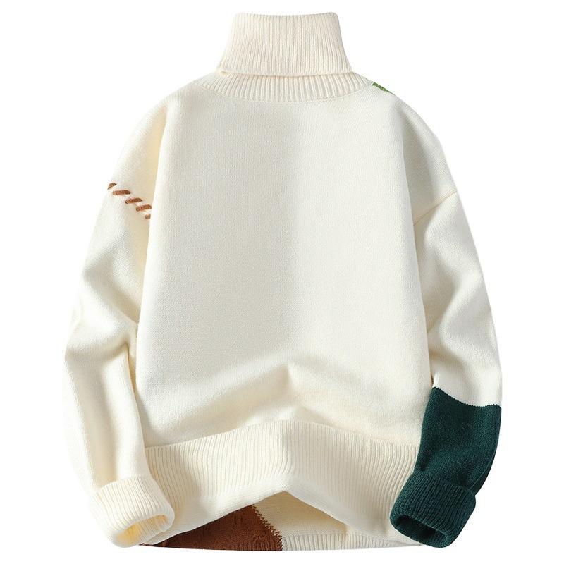 Men's popular turtleneck knitted sweater men's autumn and winter new two-lapel pullover sweater men's