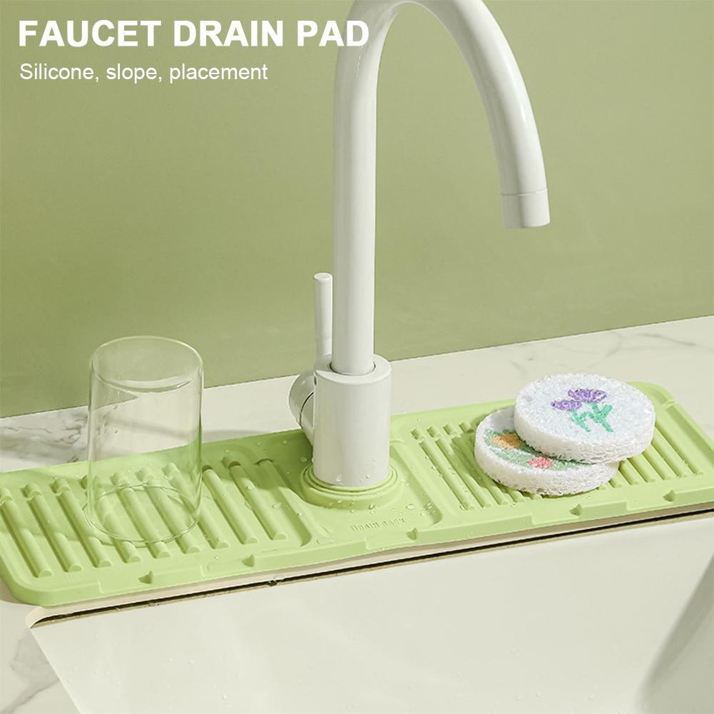 Silicone Draining Mat Silicone Faucet Splash Guard Silicone Sink Organizer Sponge Holder for Kitchen Countertop and Bathroom