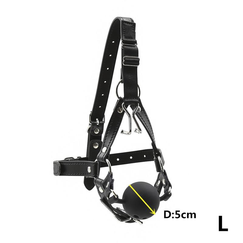 Bdsm Bondage Harness Strap Head Belts with Silicone Hollow Mouth Gag Ball and Nose Hook for Fetish Slave Role Play Sex Toys