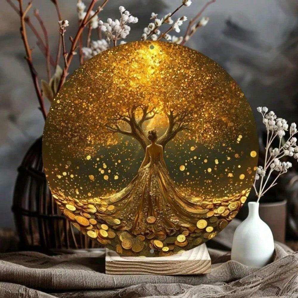 Gold Tree of Life Metal Wall Art Poster Round Sign Home Decor