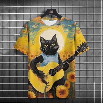 Oil Painting Cat Pattern T-shirt Short-sleeved Top