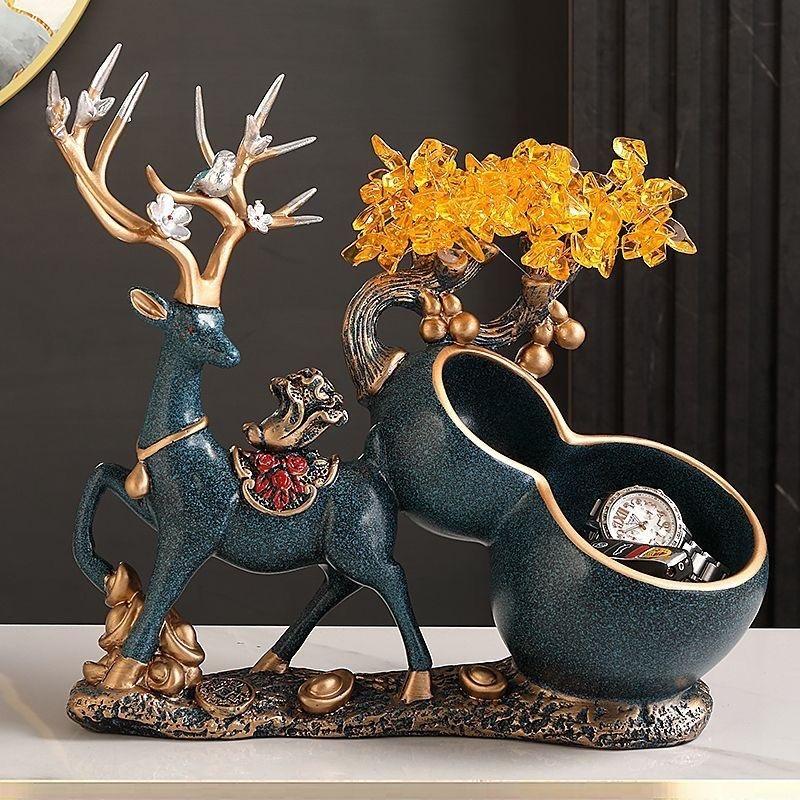 Deer Figurine Storage Ornament, Lucky Wealth Deer Decor for Desk & TV Cabinet