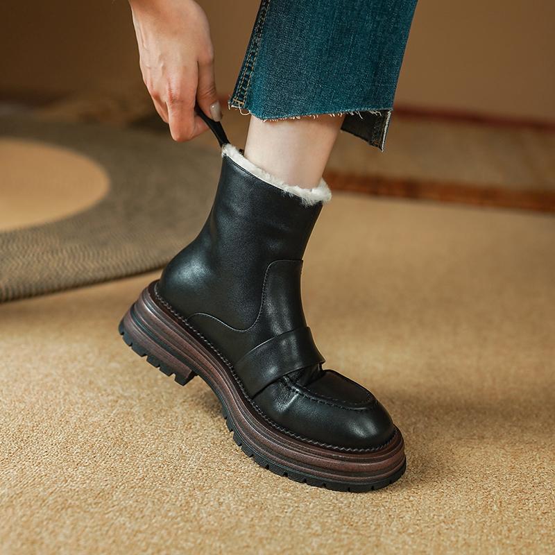 Fashion 2025 Winter Ankle Boots for Women Genuine Leather High Platforms Heels Wool Snow Boots Size Zipper Short Warm Shoes Basic Boots