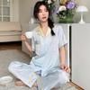 Small Fresh Pastoral Summer Pajamas Women'S Floral Ice Silk Short-Sleeved Trousers Comfortable Loungewear Set