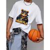 Crewneck T Shirt White Bear with Sunglasses and Bandana Respect The Hustle Graphic Print Streetwear Casual Wear