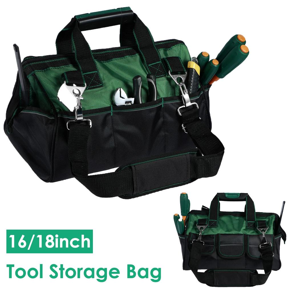 16/18'' Tool Bag Organizer Waterproof Oxford Cloth Multi Pocket Electrician Tools Tote Bag Heavy Duty Zipper Wide Mouth Tool Bag