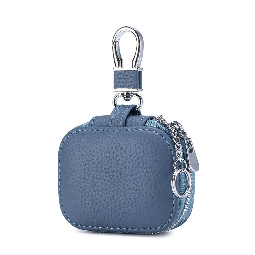 

Однотонные натуральная кожа маленькие квадратные молнии ключи сумки для наушников коровья кожа защитные чехлы сумка для гарнитуры Bluetooth синий
