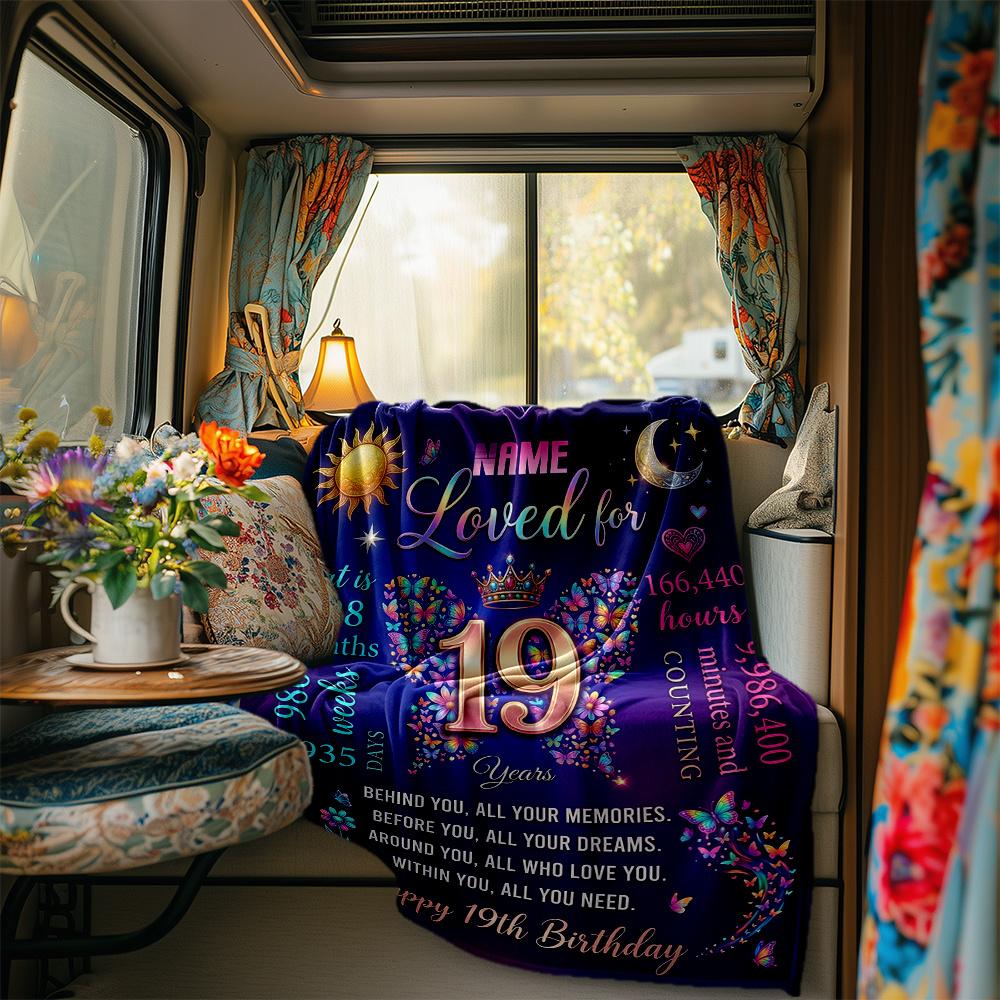 Happy 19Th Birthday Personalized Blanket Personalized Text Soft Cozy Great For Picnics Outdoor Travel And Camping Sofa Office Allseason Use Travel