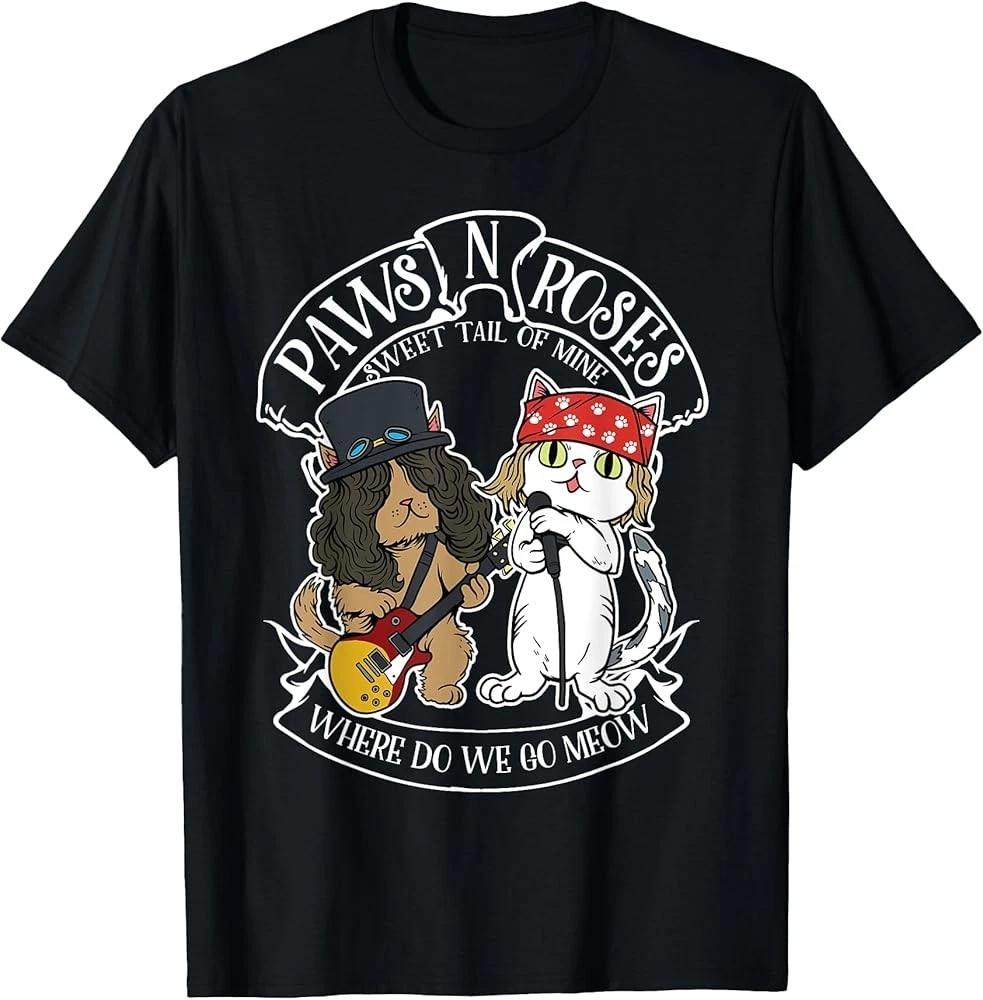 Men s and Women s T-shirts Funny Cat Paws Rock Music Gift Men Women Funny Cat T-Shirt XL