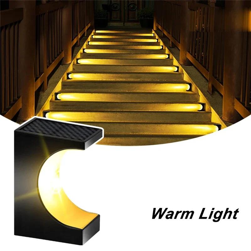 1-4Pcs Solar Stair Lights Bright Step Deck Light Moon Shape Solar Powered Lamp Outdoor Waterproof for Stairway Landscape Decor