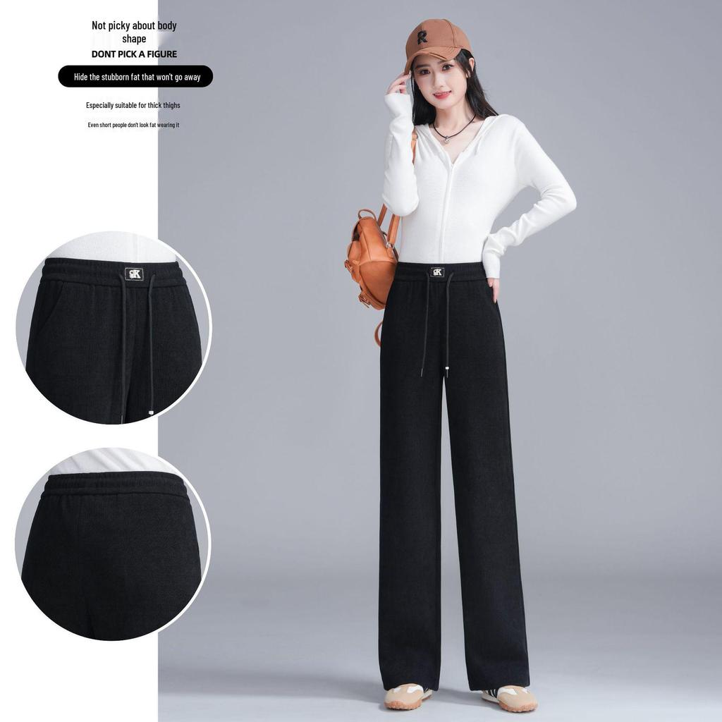 Black Wide-Leg Flare Pants for Women - 2025 Autumn/Winter Casual Fashion