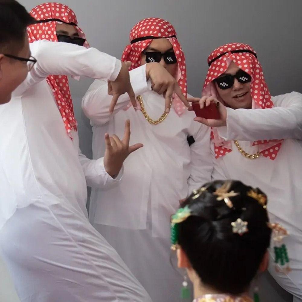 Cosplay Arab Robe Set White Robe Halloween Costumes Unique Dubai Style Stage Dress  Trade Party