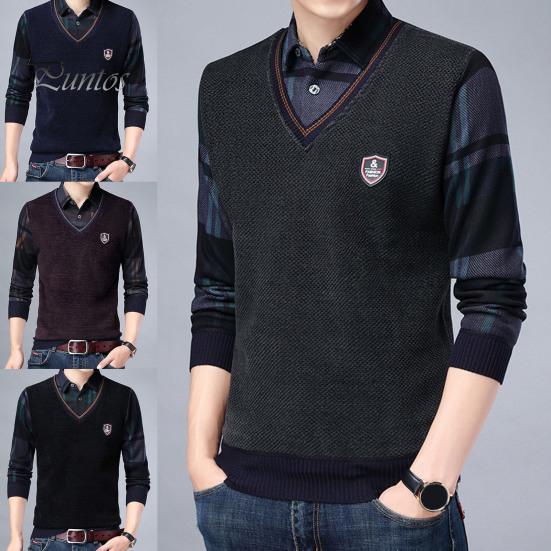 Turn Down Collar Sweater Fake Two Piece 