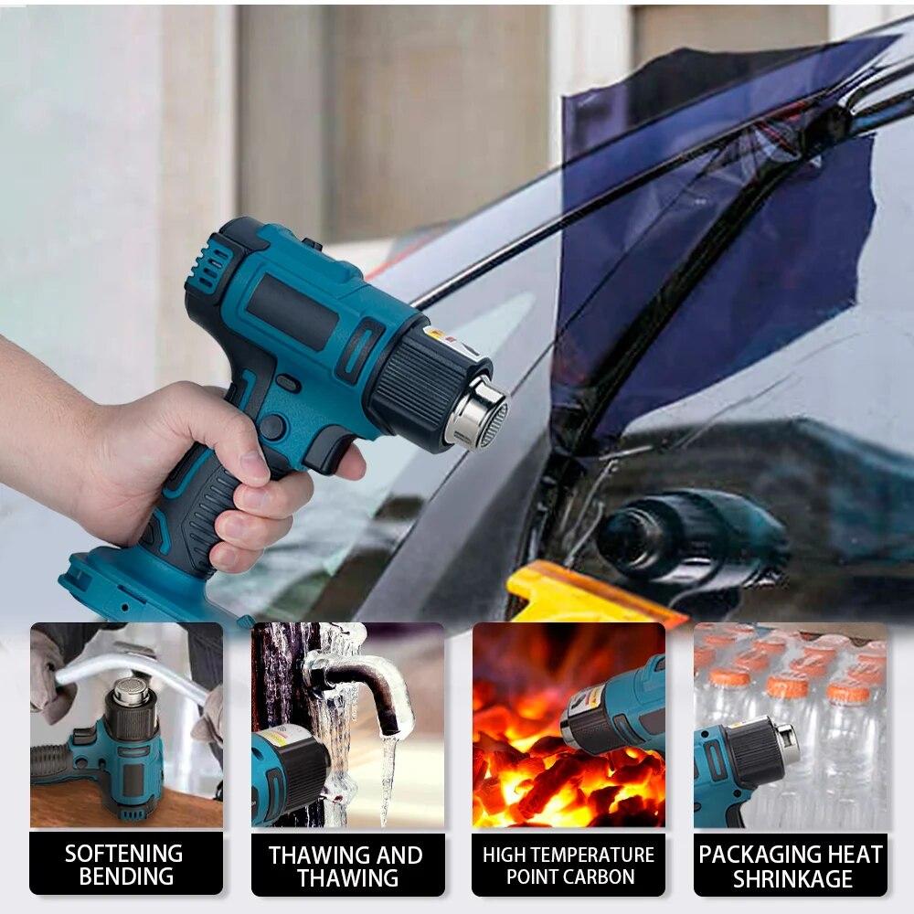 2000W Electric Heat Gun Hot Cordless Handheld Hot Air Gun with Car Film Tool Industrial Home Hair Dryer For Makita 18V Battery