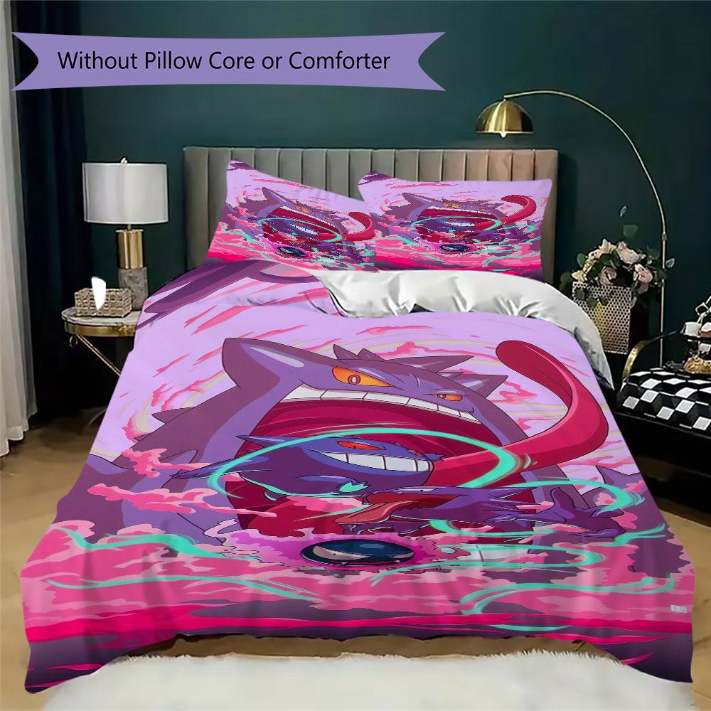 High Quality Gengar Pattern 3Pcs Duvet Cover Set Soft Microfiber Bed Set For Anime Lovers No Sheet No Comforter