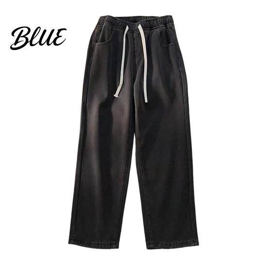 Solid Color Jeans Pants Loose Waist Adjustable Mid-rise Elastic Women Winter Drawstring Sport Fit