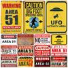 Warning Area 51, Vintage Metal Tin Sign, UFO Activity Area, Caution Danger Wall Plaque, Retro Painting Sticker, Home Decor, WY80