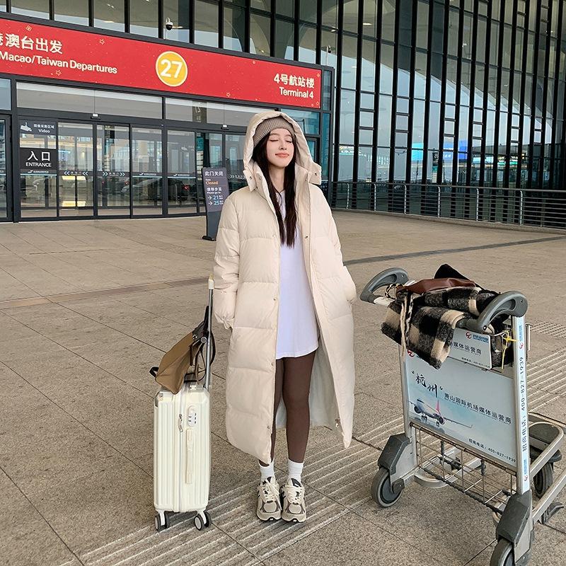 Down Cotton Jacket for Women Over Knee Long Hooded Winter New High-end Warm and Versatile Fashionable Women's Cotton Jacket