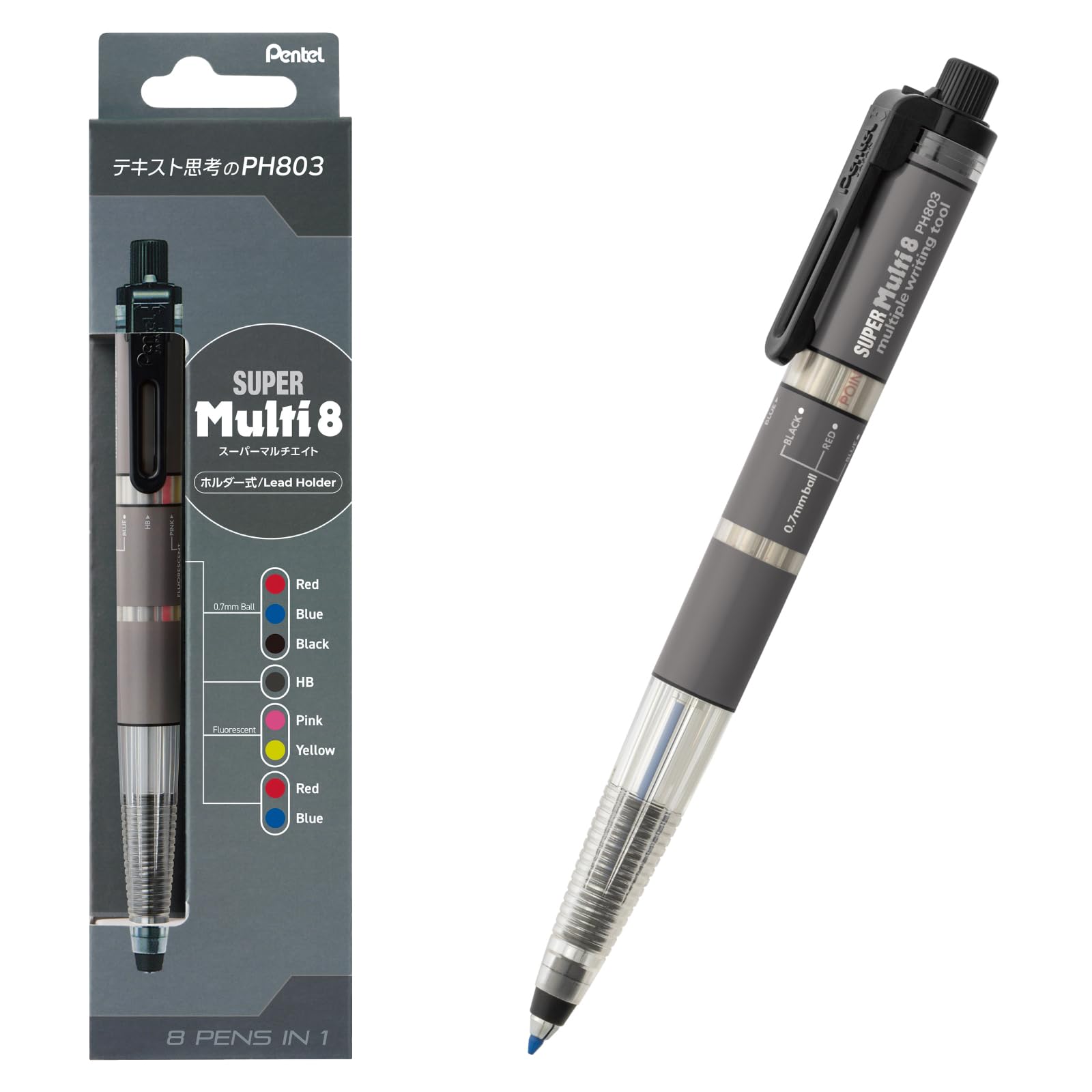 Pentel Mechanical Pencil Super Multi 8, 8 Color Leads, XPH803
