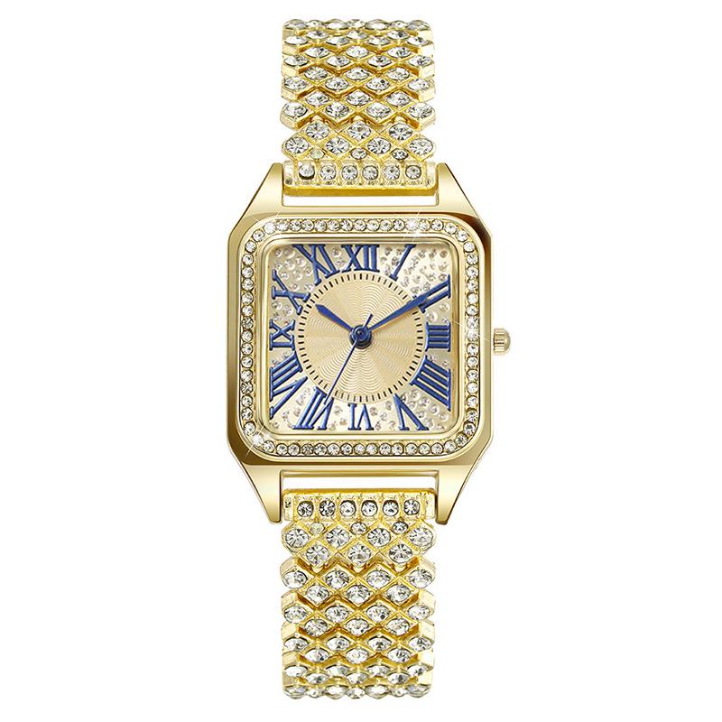 Luxury Roman Numeral Diamond Square Ladies Quartz Watch