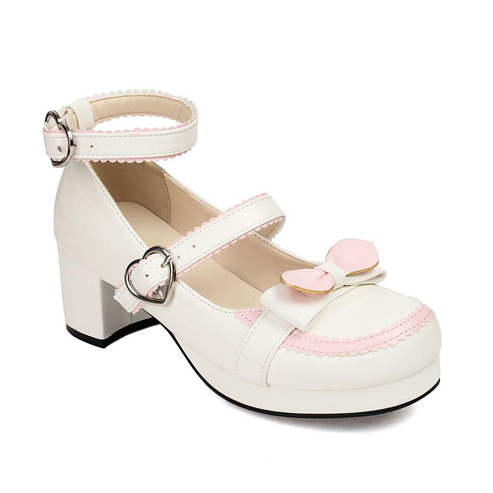 Size 34-48 Lolita Women Mary Jane Shoes Pumps Platform Chunky Heel Gothic Pumps With Bow Cute Uniform Dress Shoes For Women