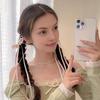 2Pcs Hair Rope Double Layer Soft Fabric Long Ribbon Hand-Sewn Bow Decor Hair Tie Princess Hairstyles Versatile Hair Accessory