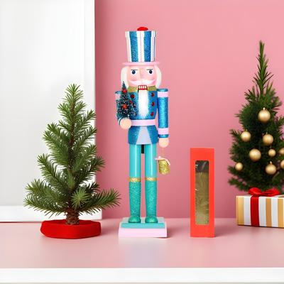 Nutcracker Christmas Decor 38cm Wooden Figure Festive Collectibles Christmas Wood Nutcracker Ornament for Holiday Kitchen Dinner